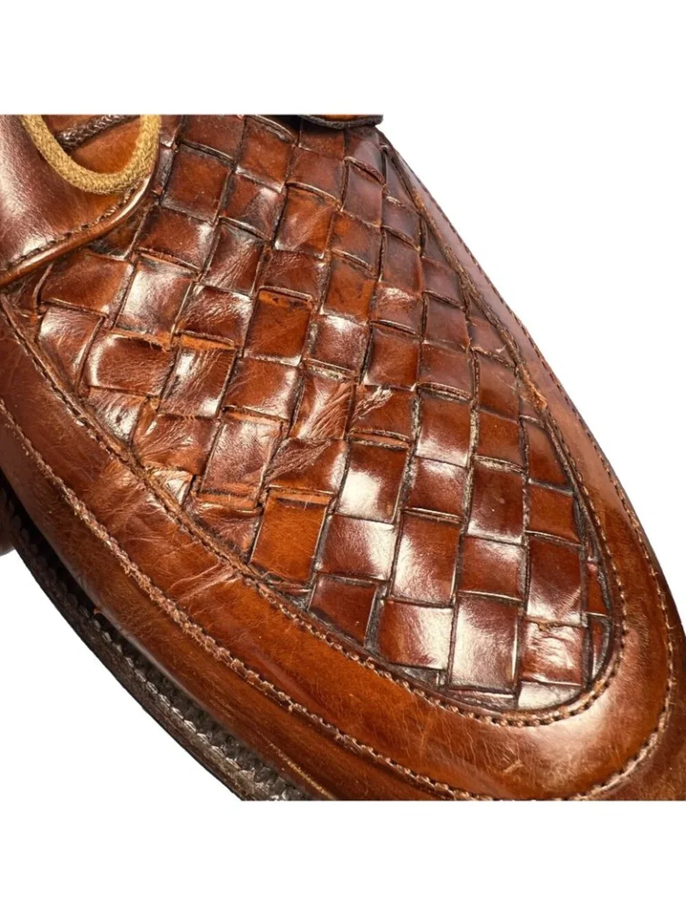 Cole Haan Bragano 9.5 Brown Woven Leather Dress Shoes Made In Italy Vibram Soles